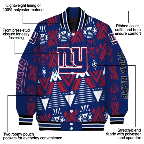 customized new york giants pyramid shapes blue varsity jacket new arrival