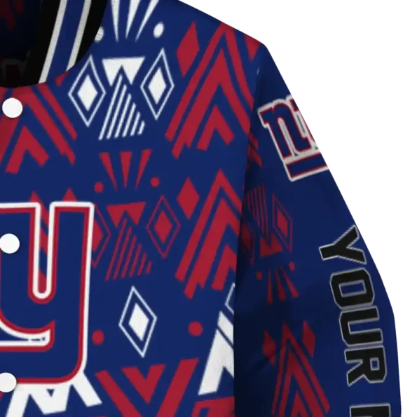 customized new york giants pyramid shapes blue varsity jacket premium grade
