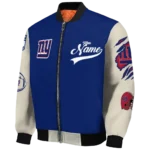 customized new york giants razorback outline blue nude bomber jacket best selling