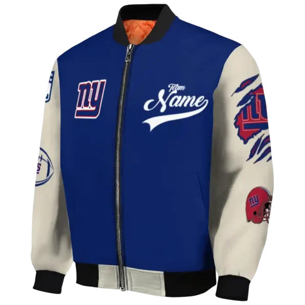 customized new york giants razorback outline blue nude bomber jacket best selling