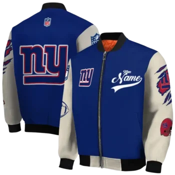 customized new york giants razorback outline blue nude bomber jacket fashion forward