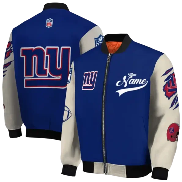 customized new york giants razorback outline blue nude bomber jacket fashion forward