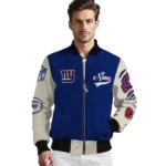 customized new york giants razorback outline blue nude bomber jacket best selling
