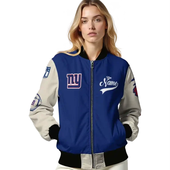 customized new york giants razorback outline blue nude bomber jacket latest model