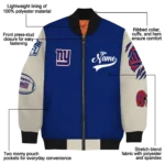 customized new york giants razorback outline blue nude bomber jacket best selling