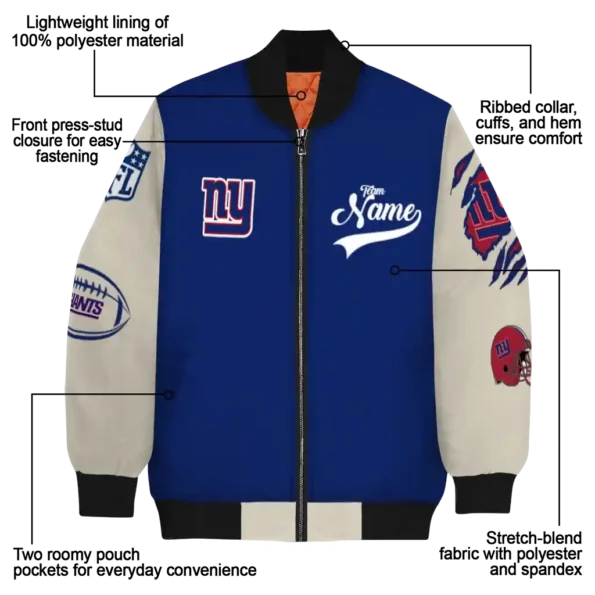 customized new york giants razorback outline blue nude bomber jacket new arrival