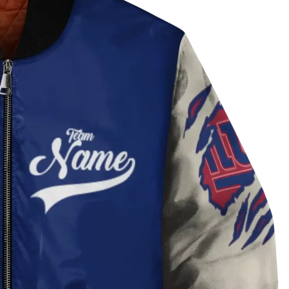 customized new york giants razorback outline blue nude bomber jacket premium grade