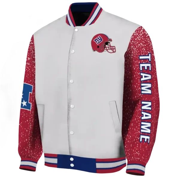 customized new york giants speckled arms blue gray varsity jacket best selling