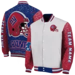 customized new york giants speckled arms blue gray varsity jacket best selling
