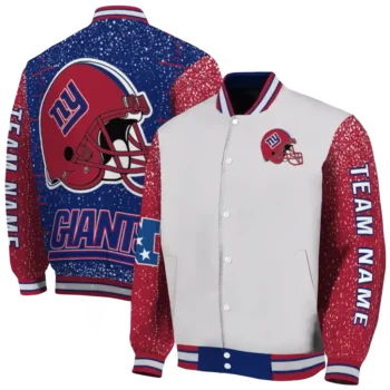customized new york giants speckled arms blue gray varsity jacket fashion forward