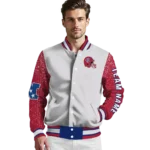 customized new york giants speckled arms blue gray varsity jacket best selling