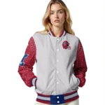 customized new york giants speckled arms blue gray varsity jacket best selling