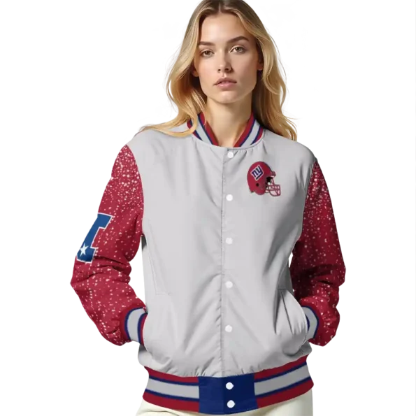 customized new york giants speckled arms blue gray varsity jacket latest model