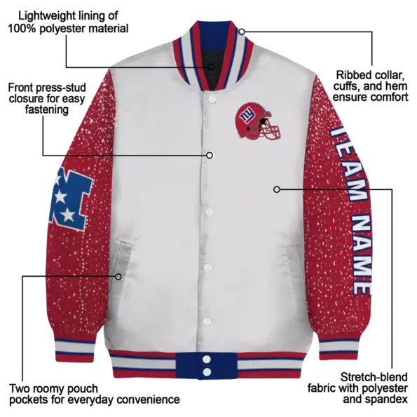 customized new york giants speckled arms blue gray varsity jacket new arrival