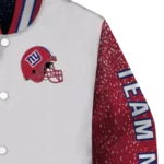 customized new york giants speckled arms blue gray varsity jacket best selling