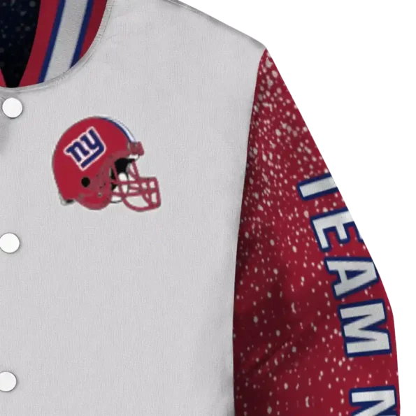 customized new york giants speckled arms blue gray varsity jacket premium grade