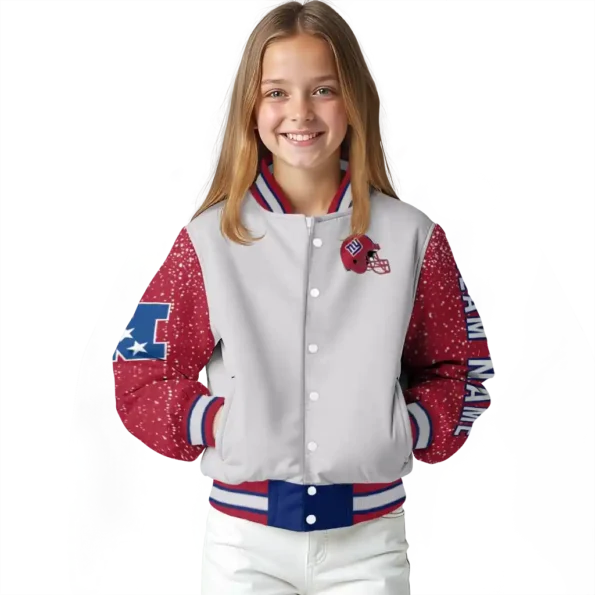 customized new york giants speckled arms blue gray varsity jacket top rated