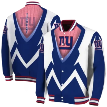 customized new york giants v stripes blue white varsity jacket fashion forward