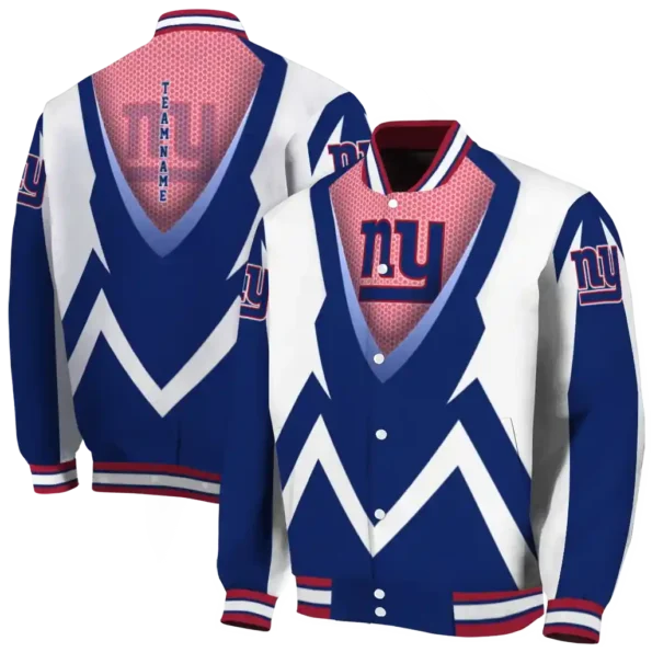 customized new york giants v stripes blue white varsity jacket fashion forward