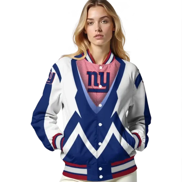 customized new york giants v stripes blue white varsity jacket latest model