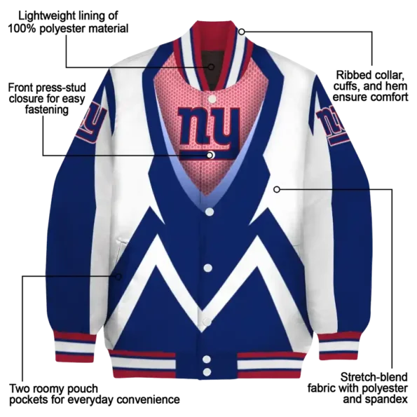 customized new york giants v stripes blue white varsity jacket new arrival