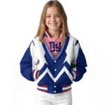 customized new york giants v stripes blue white varsity jacket best selling
