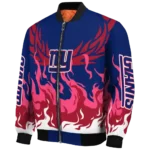 customized new york giants winged blaze blue white bomber jacket best selling