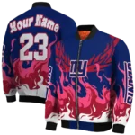 customized new york giants winged blaze blue white bomber jacket best selling