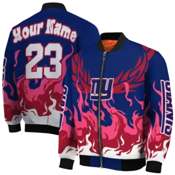 customized new york giants winged blaze blue white bomber jacket fashion forward