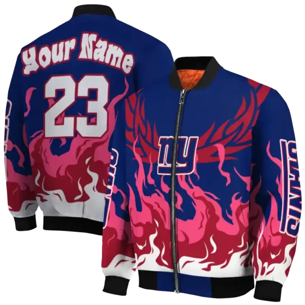 customized new york giants winged blaze blue white bomber jacket fashion forward