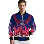 customized new york giants winged blaze blue white bomber jacket best selling