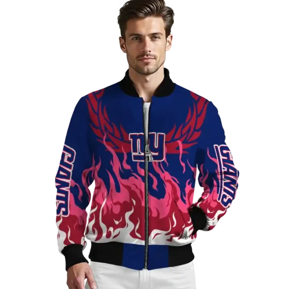 customized new york giants winged blaze blue white bomber jacket high quality