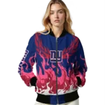 customized new york giants winged blaze blue white bomber jacket best selling