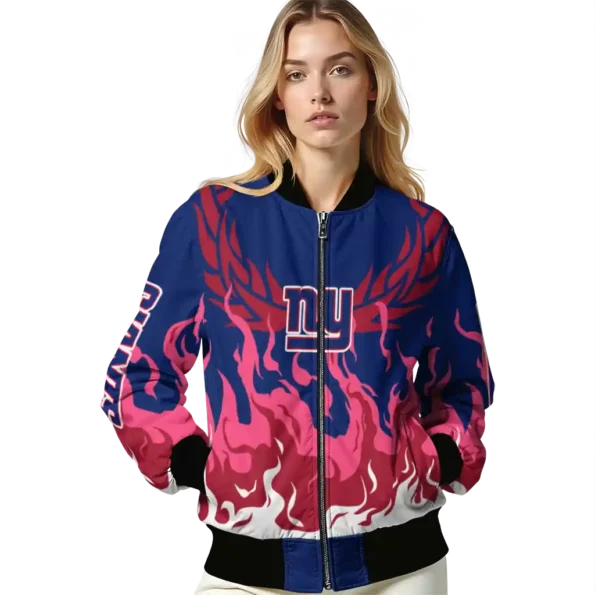 customized new york giants winged blaze blue white bomber jacket latest model