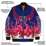 customized new york giants winged blaze blue white bomber jacket best selling