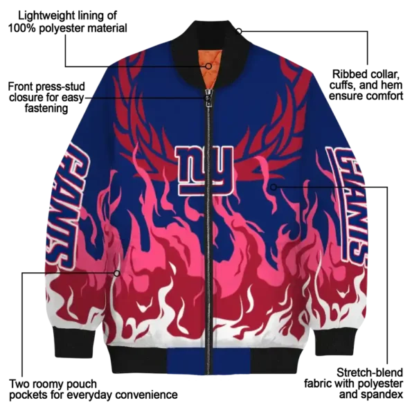 customized new york giants winged blaze blue white bomber jacket new arrival