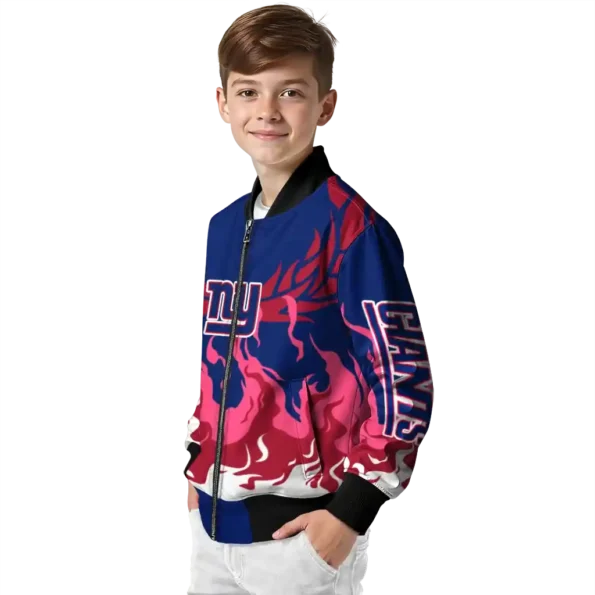 customized new york giants winged blaze blue white bomber jacket trendy