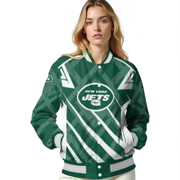 customized new york jets chevron angles green varsity jacket latest model