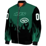 customized new york jets flame border green black bomber jacket best selling