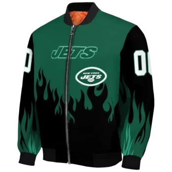 customized new york jets flame border green black bomber jacket best selling