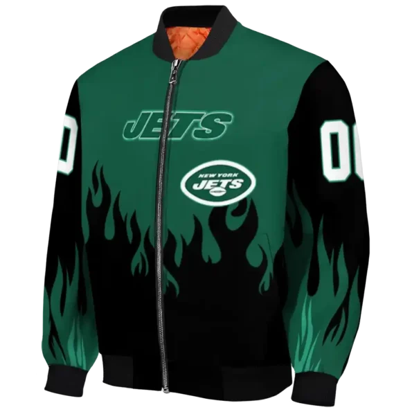 customized new york jets flame border green black bomber jacket best selling