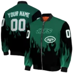 customized new york jets flame border green black bomber jacket best selling