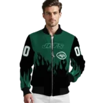 customized new york jets flame border green black bomber jacket best selling