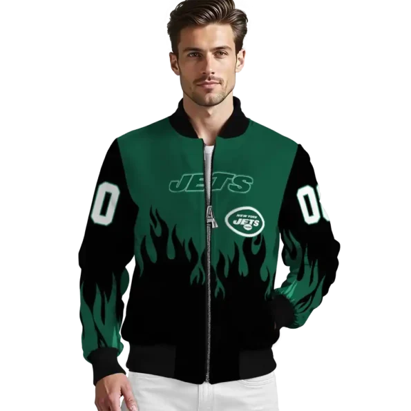 customized new york jets flame border green black bomber jacket high quality