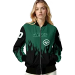 customized new york jets flame border green black bomber jacket best selling