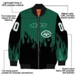 customized new york jets flame border green black bomber jacket best selling