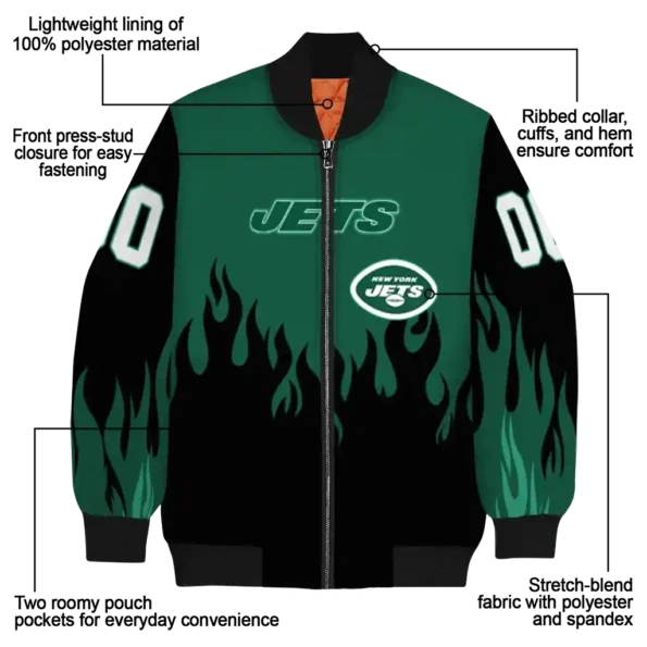 customized new york jets flame border green black bomber jacket new arrival