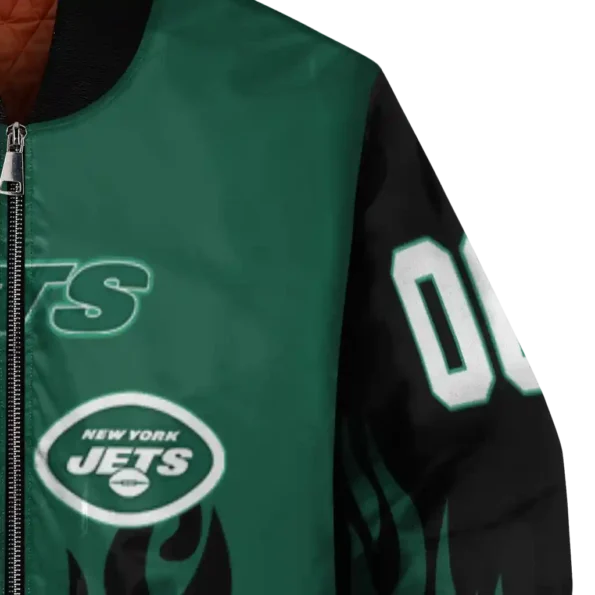 customized new york jets flame border green black bomber jacket premium grade
