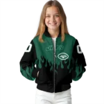customized new york jets flame border green black bomber jacket best selling