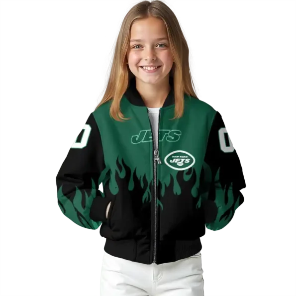 customized new york jets flame border green black bomber jacket top rated